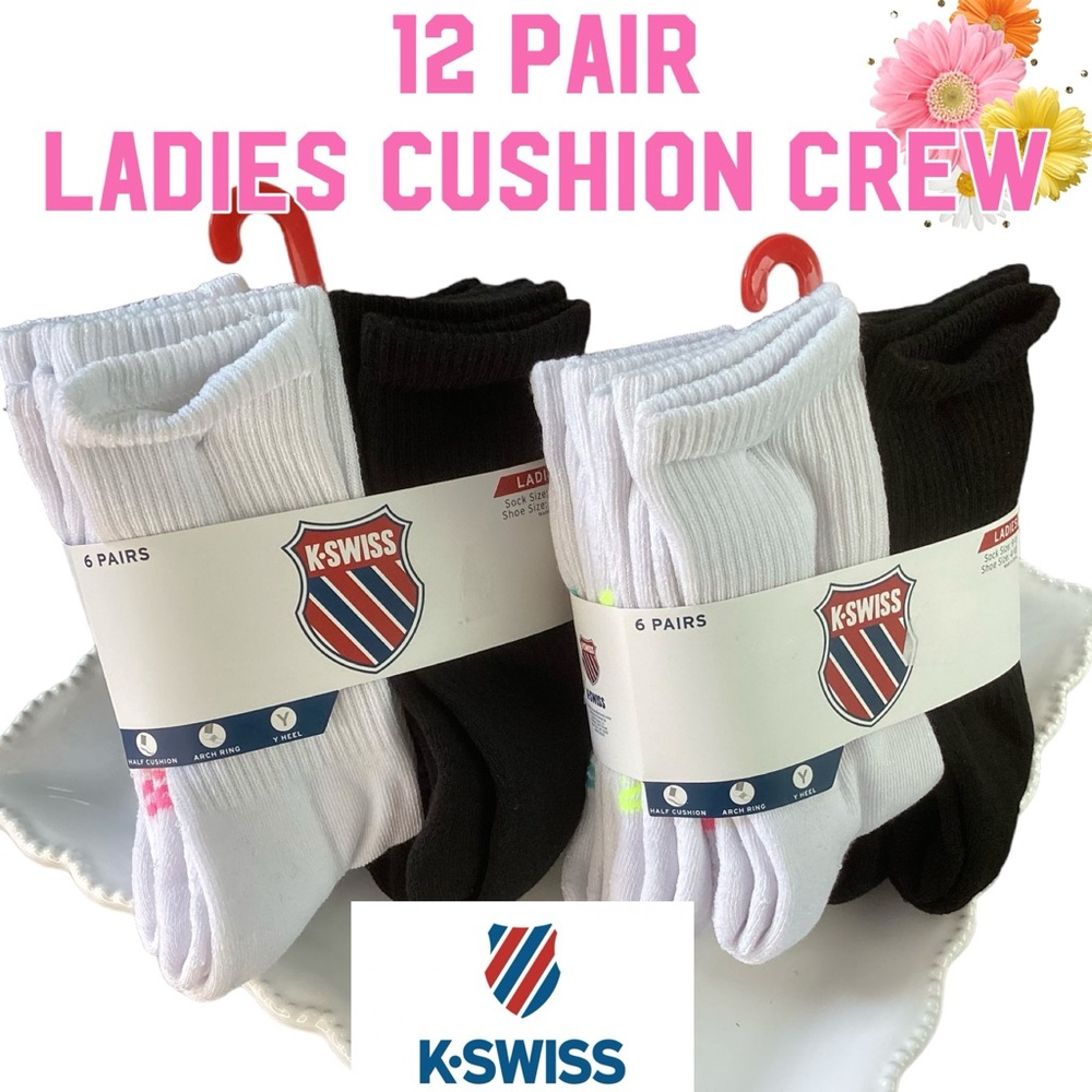 COPY - 🌸K SWISS Ladies 12 Pack Cushioned Crew  Socks